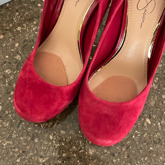 Jessica Simpson Red Suede Platform Heels 9 - Picture 4 of 8